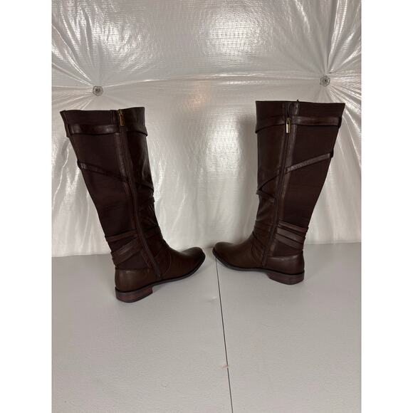Avenue Pompton Brown Tall Riding Boots 10W Wide Calf Buckle Faux Leather - Picture 4 of 11